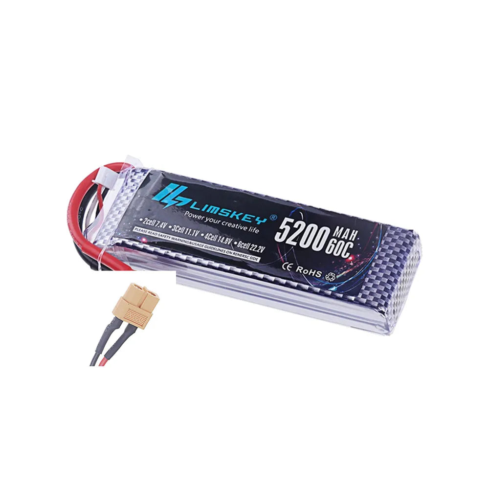 2S/3S/4S/6S 7.4v 11.1v 14.8v 22.2v 5200mah Lipo Battery 60C For RC Toys Car Truck Boats Drone Helicopter Parts With XT60 T Deans