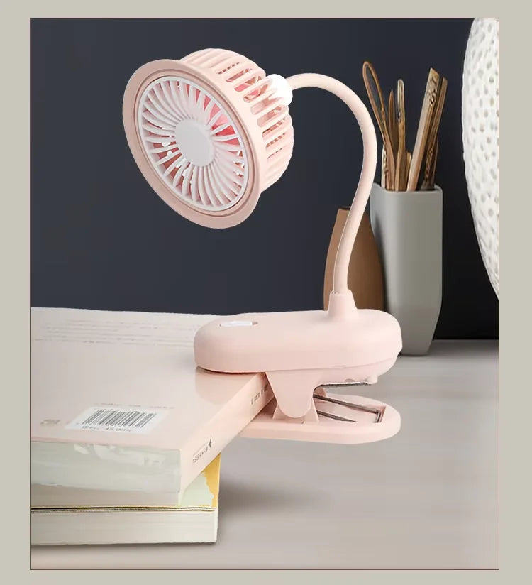 USB Rechargeable Clip on Small Fan 360° Adjustable Battery Powered Mini Fan Strong Wind Flexible Neck Desktop Stroller Quiet Fan