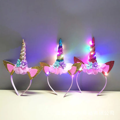 Led Unicorn Headband for Birthday Unicorn Theme Party Supplies Girls Birthday Party Flower Unicorn Hair Bands Party Favor