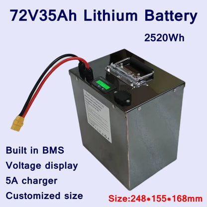 E-bike battery lithium battery pack 72v 35Ah BMS for 3000w 5000w 7000W e-bike motor Vehicle tricycle scooters  +5A charger