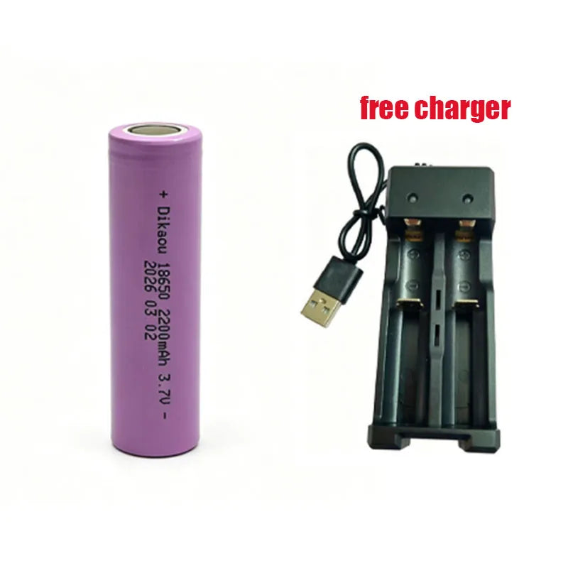 3.7V-2200mAh 18650 Rechargeable Lithium Battery, Free Charger, Suitable for Headlamps/Shaving Razors/Electric Toys/Power Tools