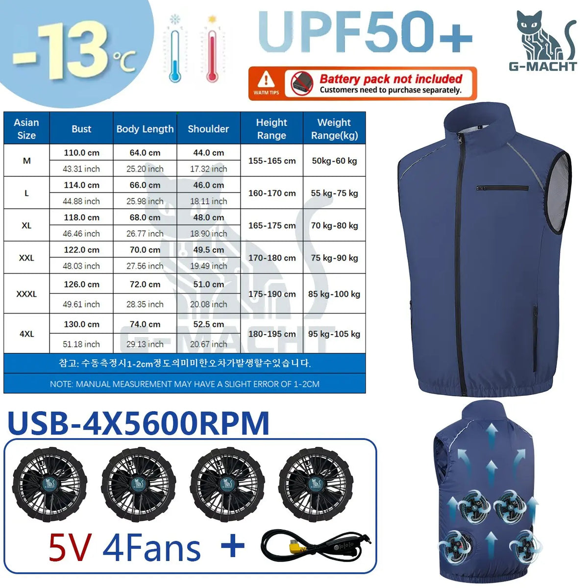 NEWS USB 12V/5V 4Fan Couples Summer Breathable Cooling Vest Sleeveless Fan Air Conditioner Jacket Heat Resistant Outdoor Workwea