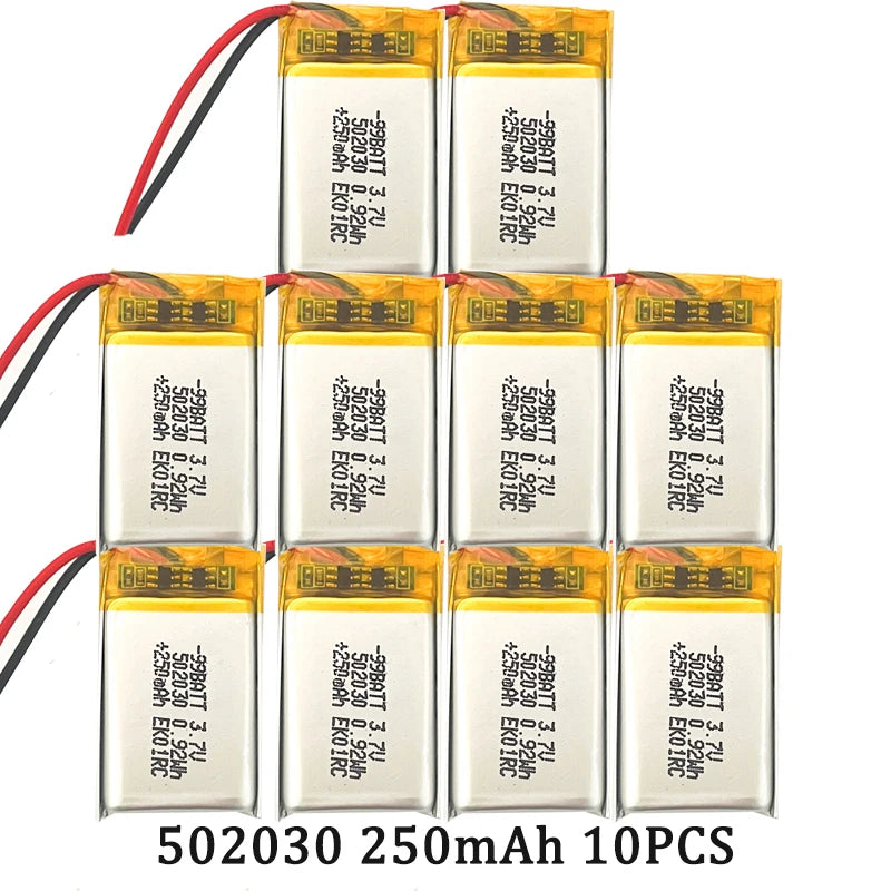 Lithium Polymer Battery 502030 3.7V 250mAh Rechargeable LiPo Cell for Toys LED Light Bluetooth Earphone For Smart Watch
