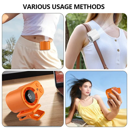 Car Air Conditioning Fan Clip Portable USB Rechargeable Cooling Fan with LED Display 360 Rotation Large Battery