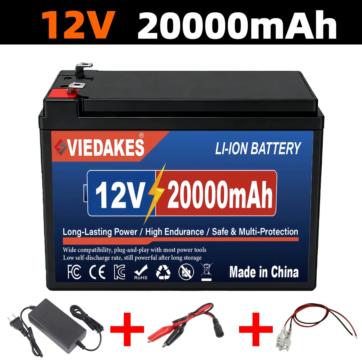 12V 200Ah LiFePO4 Lithium Battery, Deep 4000+Cycle Built-in BMS for Camping Power Supply, Boat, Spray, E-Wheel, Fish Finder☽