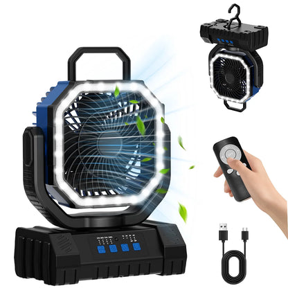 20000mAh Battery Powered Fan Rechargeable Camping Fan 4 Speeds Gear with LED Outdoor Tent Fans with Hanging Hook Remote