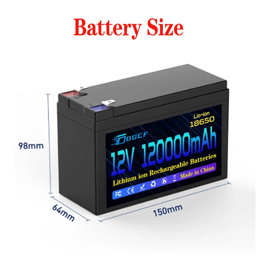 ✅️️✅12V Battery 100Ah 18650 Rechargeable LiFePO4 Lithium Battery Built-in 5V 2.1A Usb Power Display Port Charger+12.6V 3A ch