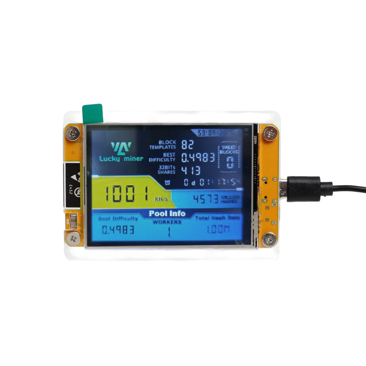 Lucky Miner LV04 Bitcoin Usbminer V2 2.8 Inch Solo Miner 1000KH/s 2W Home BTC Mini Crypto Miner  Plug & Play Low Power Machine