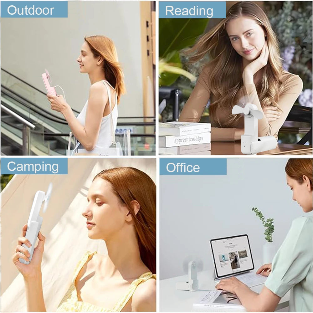 Mini Portable Handheld Fan 2000mAh USB Rechargeable Folding Small Pocket Fan with Handy Power Bank Foldable Hand Fan for Outdoor