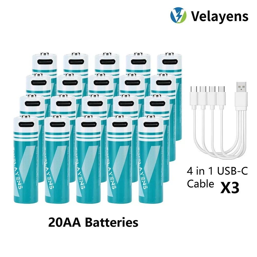 1.5V USB Rechargable Lithium Battery AA 2200mAh Actual Capacity Fast Charging 2000+ Charge Cycles Long-Lasting Power