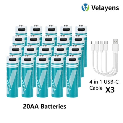 1.5V USB Rechargable Lithium Battery AA 2200mAh Actual Capacity Fast Charging 2000+ Charge Cycles Long-Lasting Power