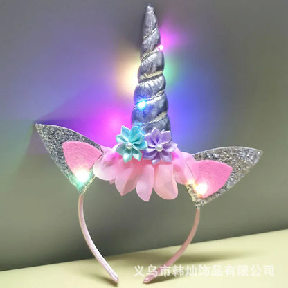 Led Unicorn Headband for Birthday Unicorn Theme Party Supplies Girls Birthday Party Flower Unicorn Hair Bands Party Favor
