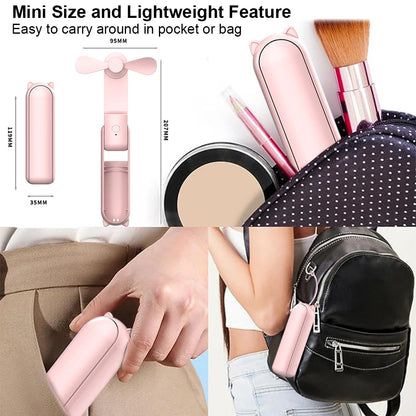 Mini Portable Handheld Fan 2000mAh USB Rechargeable Folding Small Pocket Fan with Handy Power Bank Foldable Hand Fan for Outdoor