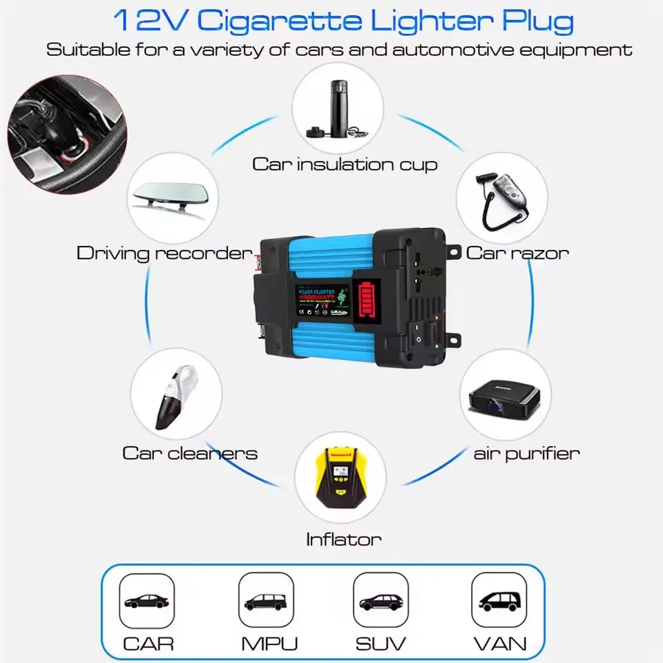 Car Inverter DC12V To AC 110V/220V 6000W Portable Power Bank Multifunctional Universal Socket Onboard Converter Solar Inverter