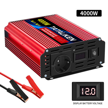 3000W Pure Sine Wave Power Inverter 12V to 230V 240V Car Converter Adapter with EU Outlets and Cooling Fan