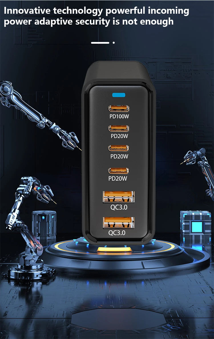 200W Gallium Nitride Multi Port Charging Station - Electronic Devices for Mobile Phones/Tablets Can Be Charged Simultaneously