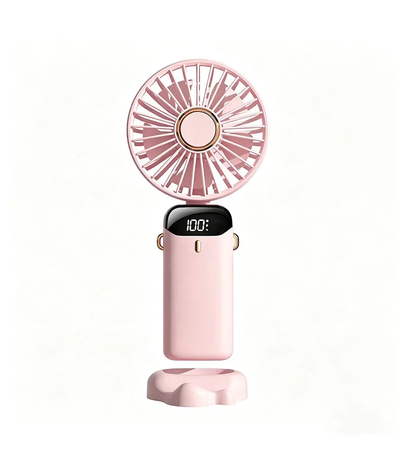 5000mAh Portable Handheld Mini Fan, Foldable, Can Be Hung on the Desk or Outdoors, Can Be Charged via USB, Equipped with LED Dig