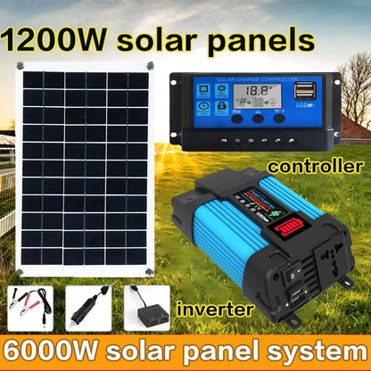 6000W Solar Inverter Generation 110V/220V 1200W Solar Panel Automotive Battery Charge Controller Solar Complete Power Solar Kit