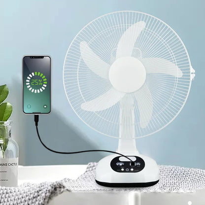 Solar Electric Fan Energy AC/DC 12in Rechargeable Table Fan Outdoor with LED USB Ports Home Office Cooling Air Fan Household
