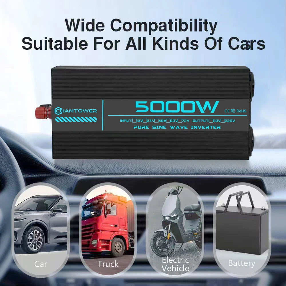Pure Sine Wave Inverter DC 48V/72V to AC 220V 1000W 1600W 3000W 4000W 5000W 6000W LCD Display Power Converter Car Solar Inverter