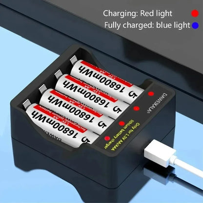 1.5V AA Lithium 🔋Battery 16800mWh Rechargeable Batteries with Charger - for RC Toys/Mouse/Fan/Game Controllers, 1200 Cycles