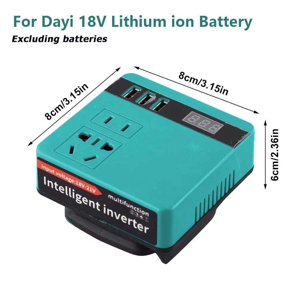 1Pcs 18V 20V To 220V Battery Inverter Multifunctional 120W Smart Transformer Dual Plug Household Outdoor Work Inverter