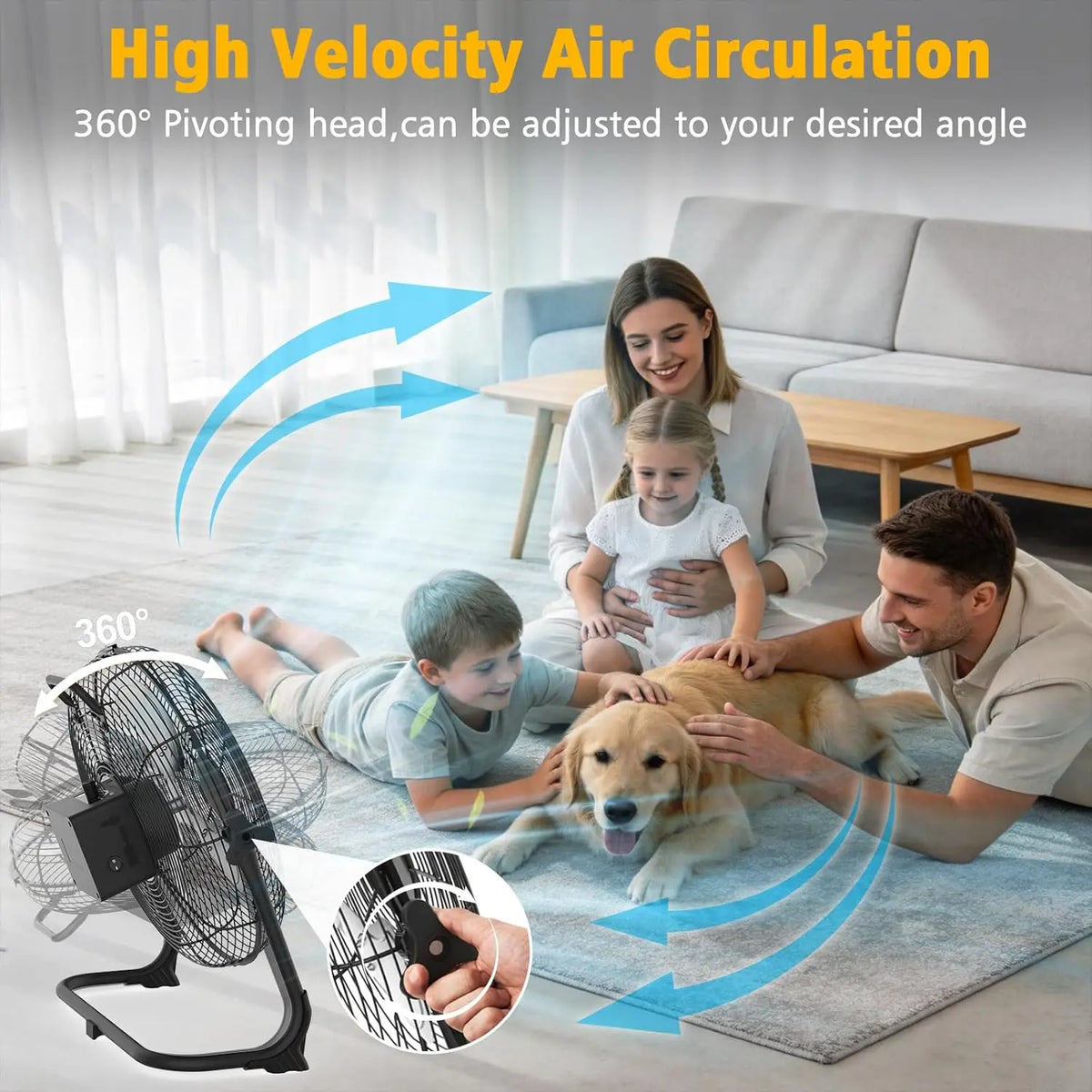 Rechargeable Floor Fan 13200 mAh Fan with Type C and USB Charging 15W Continuous Speed Control High Air Flow Wind Machine