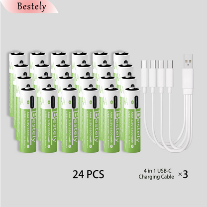 High Capacity 6800mAh 1.5v AAA Rechargeable Lithium Battery , USB-C 1.5V AAA Li-ion Battery 2000 times cycle with cable for free