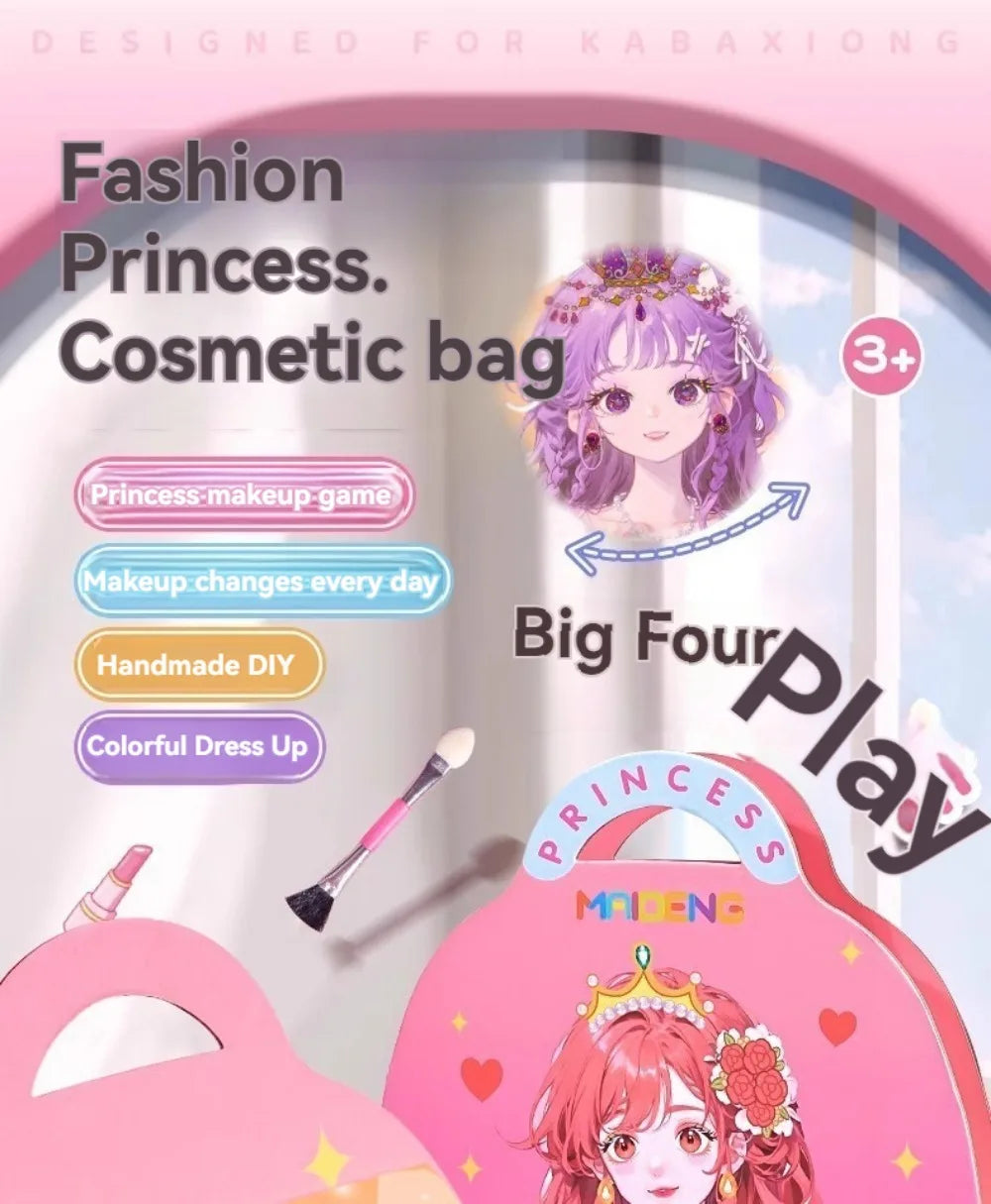 New 3 in 1 DIY Princess Makeup Set Diamond Sticker Princess Dress Up Book Gifts Paper Art Craft Kits Children