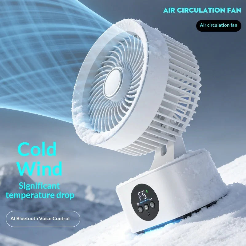 2026 New Portable Air Circulation Fan Rechargeable AI Voice Control 5 Speed Auto Oscillating Desktop Wall Mount Hanging Fan Home