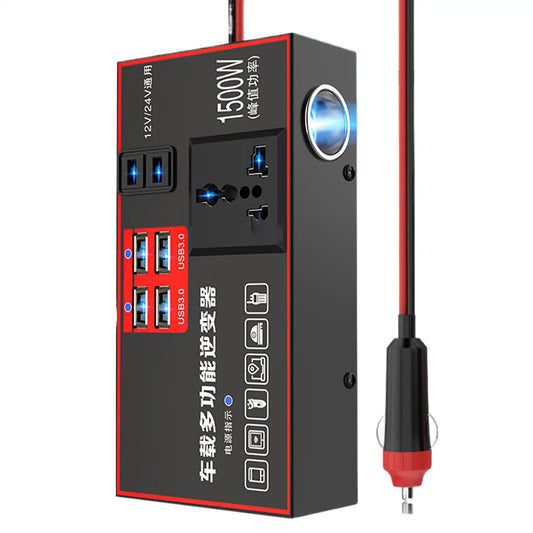 Car Inverter 220V Outlet 1500W Multiple Ports Automobile Adapter USB Charging for Workstation Marine Truck Road Trip Boat Travel