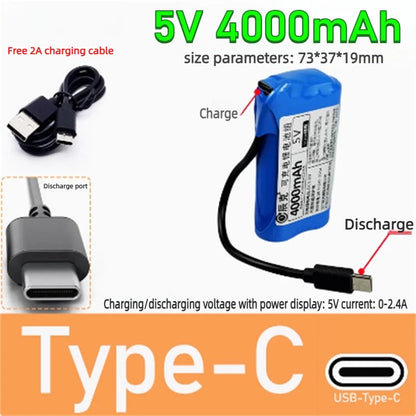 5V TypeC Lithium Battery Microcontroller for LED Light USB Fan 4G Wireless Network WiFi Bluetooth Module Power Supply
