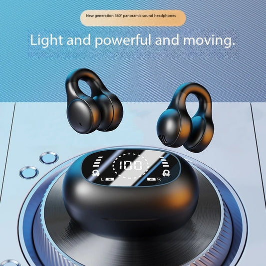 New Mirror Surface Digital Display Soft Silicone Ear Clip Wireless Bluetooth Earphones with Noise Reduction, High-Definition, and Lossless for Sports