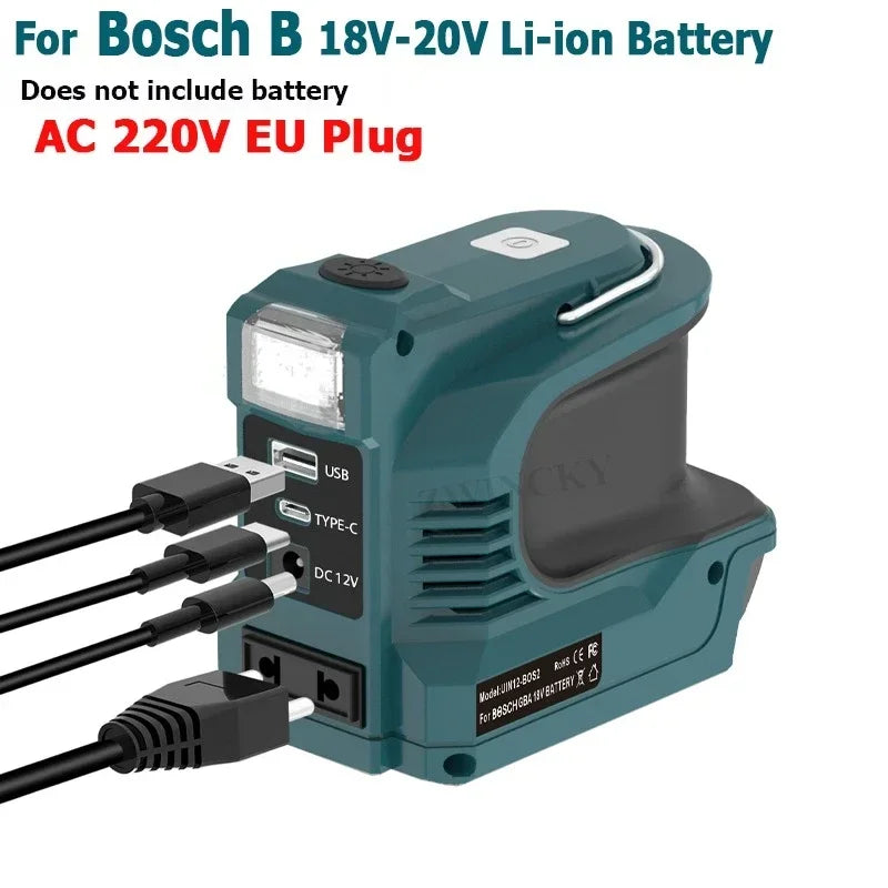 200W Battery Inverter Adapter For Makita/Bosch/Dewalt/Milwaukee 18V Li-ion Batteries Outdoor Power Bank AC 120-220V