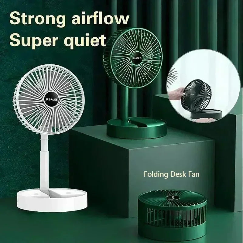 USB Charge Mini Foldable Extendable Fan Long Battery Portable Quiet Cool Fan for Dorm Home Office Indoor Desktop Cooling Gadget