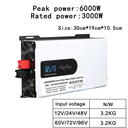 5000W 6KW 8KW 10KW 12000W Pure Sine Wave Inverter 12V/24V/48V/60V/72V/96V Power Inverter 110V 220V Solar Car Inverter Converter