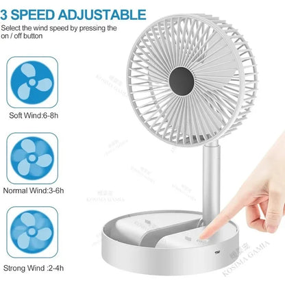 USB Charge Mini Foldable Extendable Fan Long Battery Portable Quiet Cool Fan for Dorm Home Office Indoor Desktop Cooling Gadget