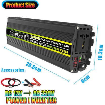 3000W-8000W Pure Sine Wave Power Inverter Voltage Transformer Intelligent Digital Display Car Home DC12V to AC 220V Converter