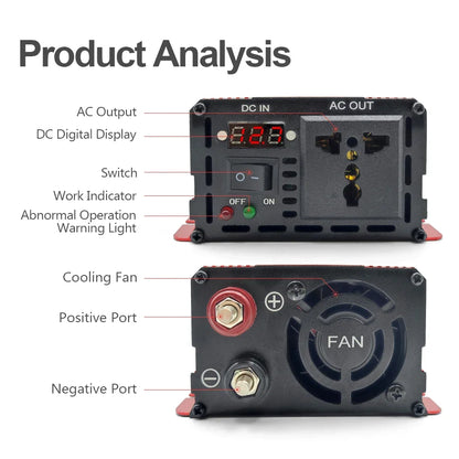 Pure Sine Wave Inverter 1000W 1600W 2200W 3000W Transformer Power  Converter Solar Inverters DC 12V To AC 110V 220V 50Hz