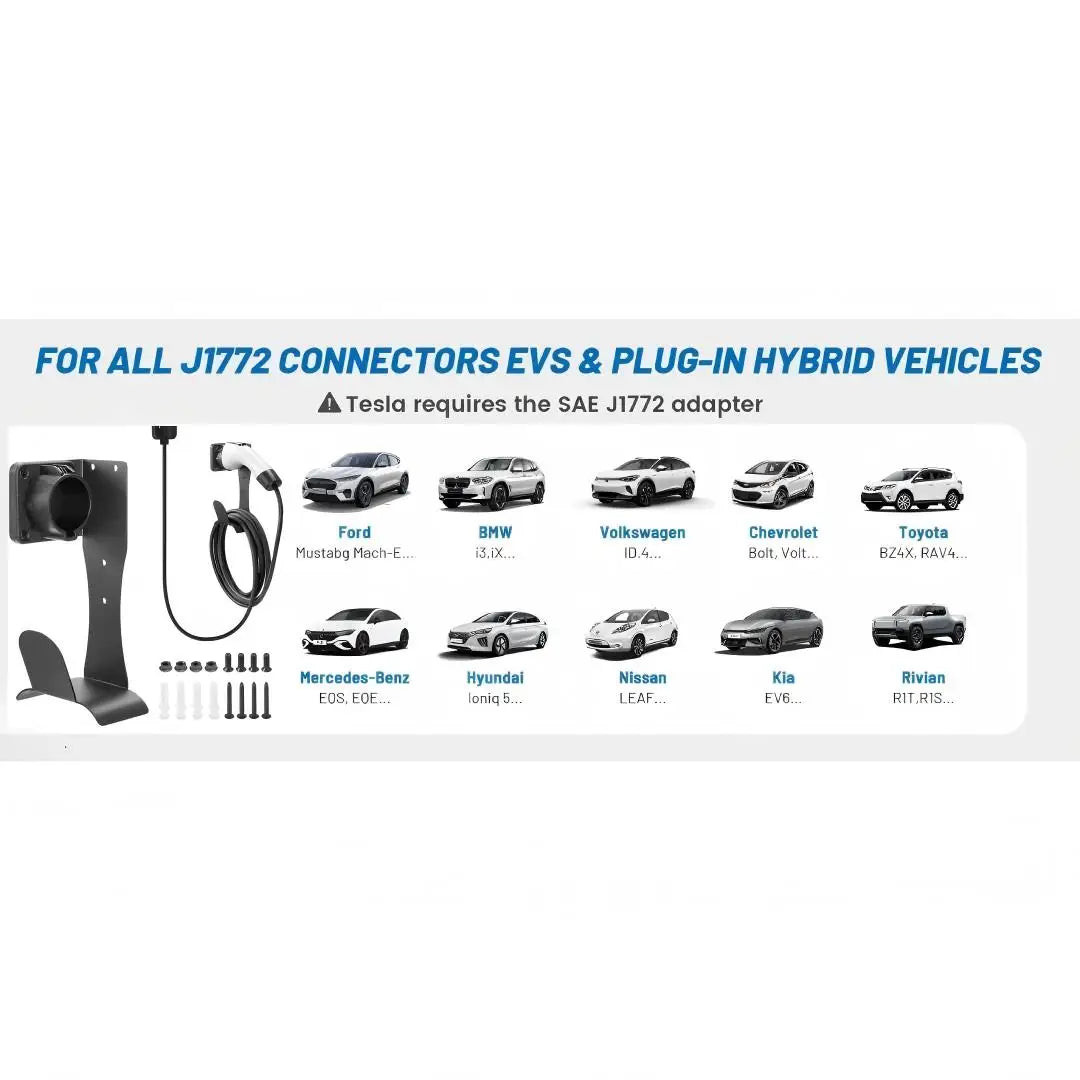 EV Charger – Cable Holder for J1772 | Stainless Steel with Wall Mount Organizer, Electric Vehicle Holder with Secure Fit