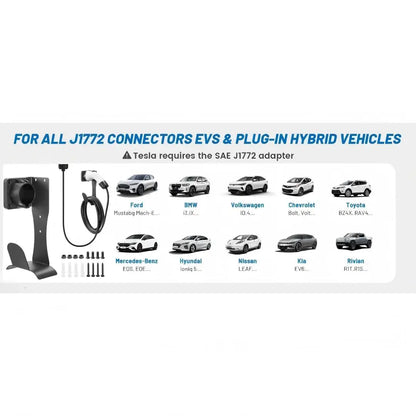 EV Charger – Cable Holder for J1772 | Stainless Steel with Wall Mount Organizer, Electric Vehicle Holder with Secure Fit
