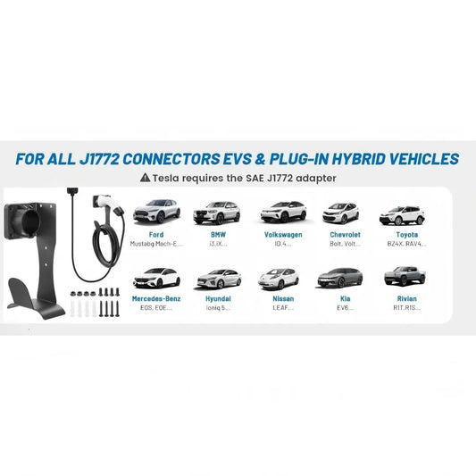EV Charger – Cable Holder for J1772 | Stainless Steel with Wall Mount Organizer, Electric Vehicle Holder with Secure Fit