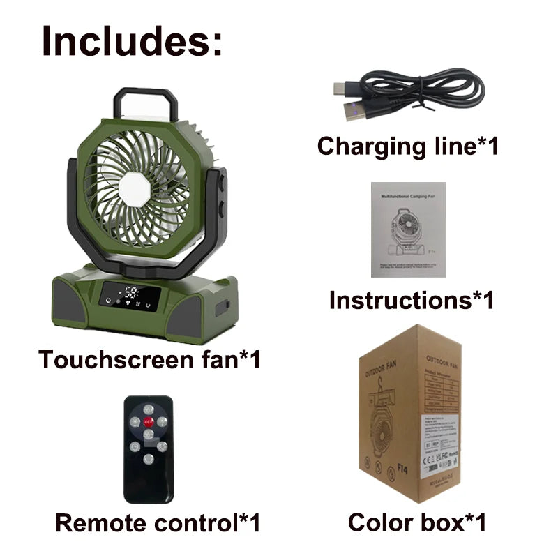 5 Speed USB Rechargeable Fan Desktop Portable Circulator Wireless Ceiling Electric Fan With Power Bank LED Lighting New F14