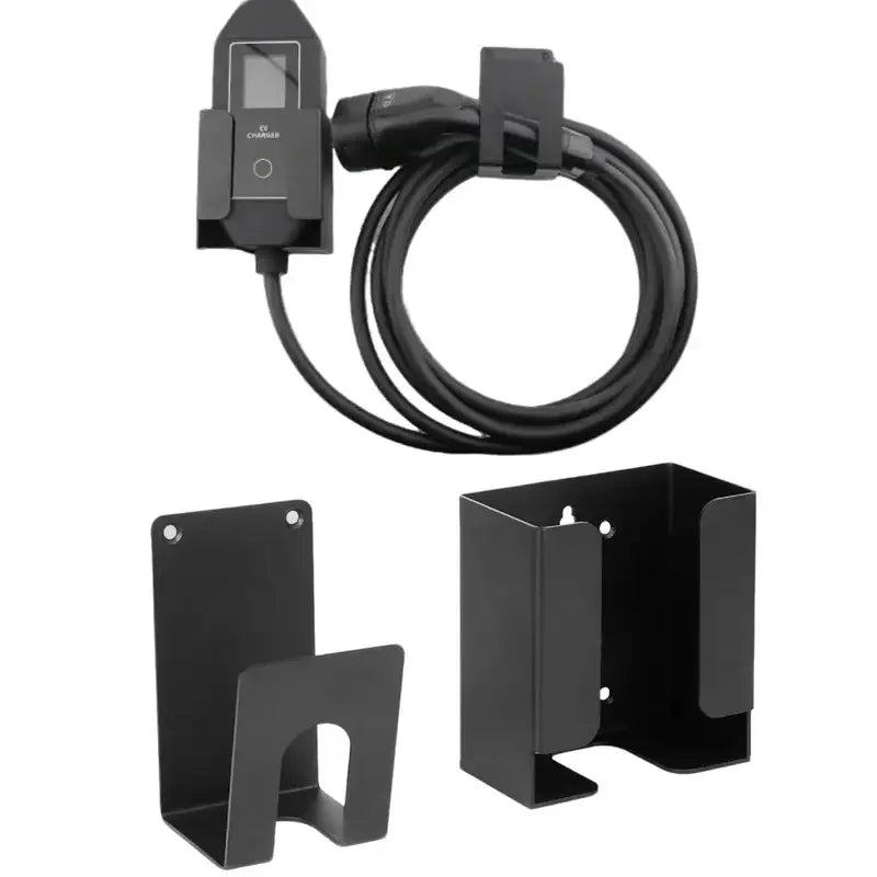 EV Charger Holder, Wall-Mounted Bracket Set, Compatible with SAE J1772 Connector & J-Hook