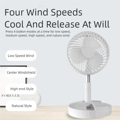 Foldable Table Fan Rechargeable Mini Folding Fan Cooling Portable Mini Electric Fan with 3 Speeds and Large Rechargeable Battery