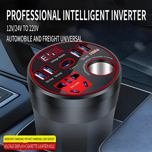 Multi-Functional Power Inverter for Automobiles 12V/24V to 220V Converter 200W Fast-Charging On-Board Power Converter