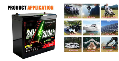 24V LiFePO4 200Ah Lithium Battery, Built-in 200A BMS, Rechargeable Battery, for RV/Camper, Solar, Marine, Overland/Van, Off-Gr
