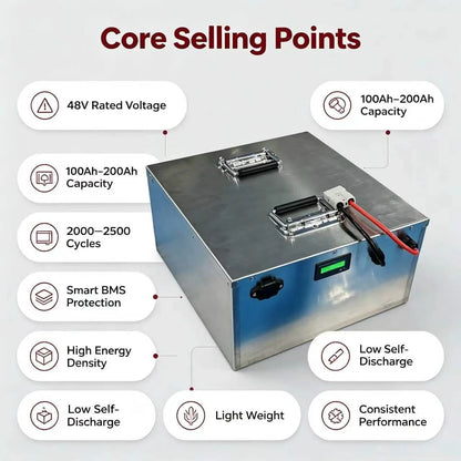 High Quality 48V 100Ah 110Ah 120Ah 150Ah 180Ah 200Ah Li-ion Battery Pack with BMS for 2kW, 5kW Motor +10A Charger