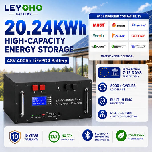 48V 400Ah LiFePO4 Battery Pack 20Kwh 6000+ Cycles 51.2V 100Ah 120Ah 150Ah 200Ah 300Ah Lithium Solar Energy Storage AKKU EU STOCK