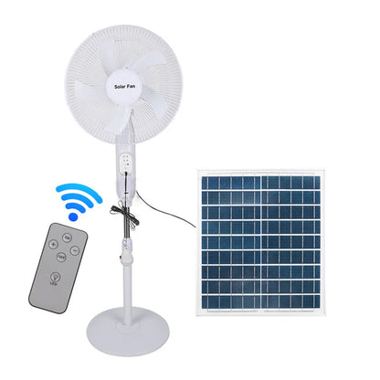 Solar Floor Fan Rechargeable Fan 25W Panel 5H Charges 12H Runtime Remote Control & LED Display Emergency Fan for Power Outage